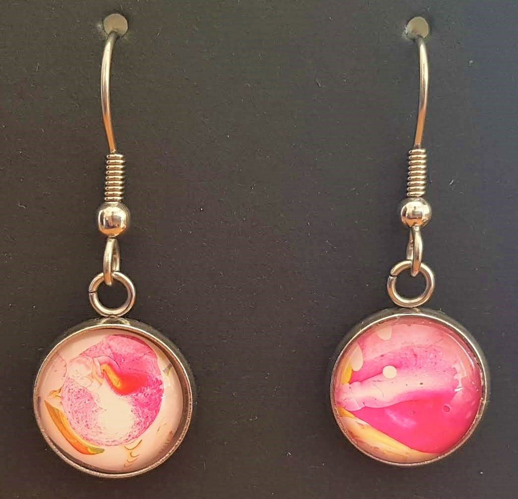 Silver Earrings - Pink and Yellow