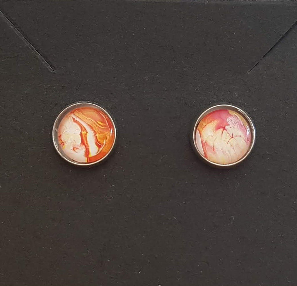 Silver Earrings - Pink and Orange Studs