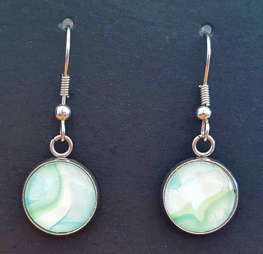 Silver Earrings - Green and White