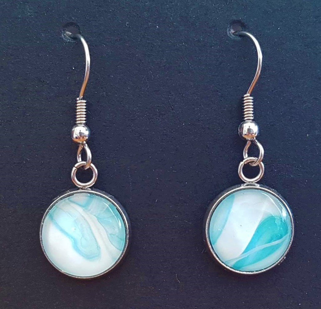 Silver Earrings - Turquoise and White