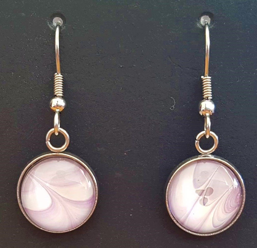 Silver Earrings - Pink and White