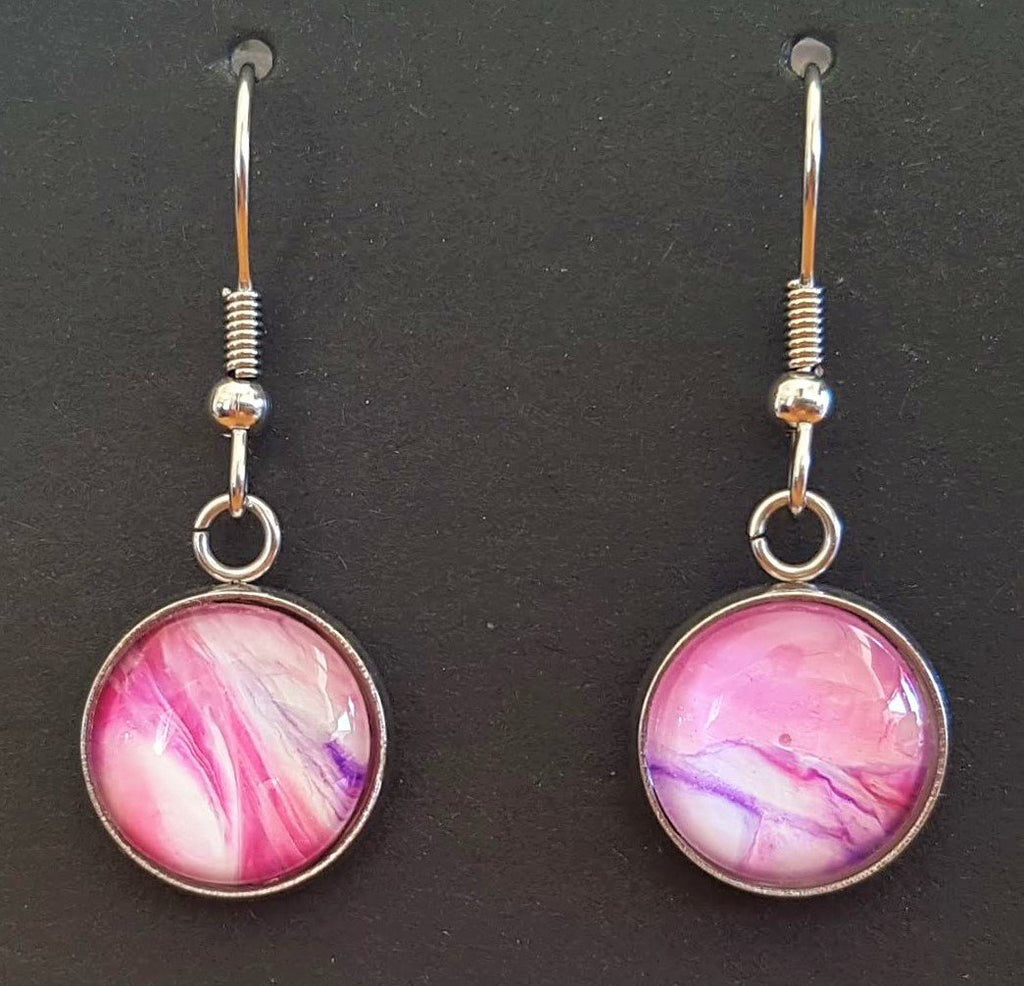 Silver Earrings - Pink and Purple