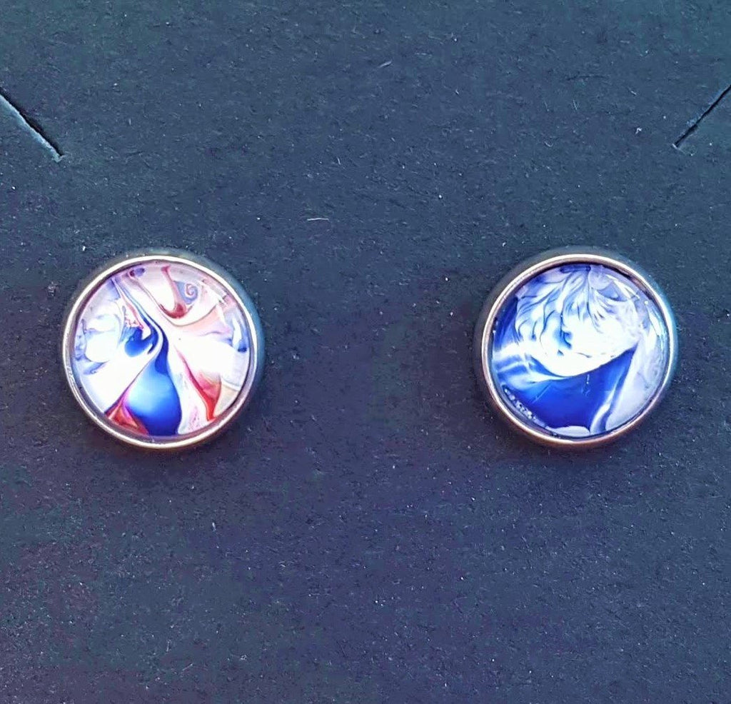 Silver Earrings - Blue and Purple Studs