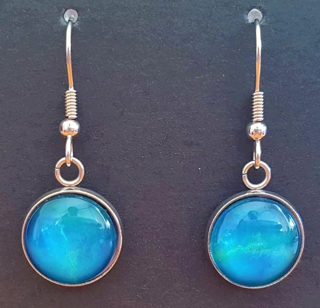 Silver Earrings - Blue and Green