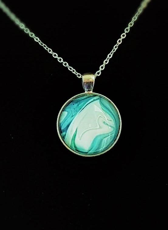 Silver Pendant - Teal, White, Green