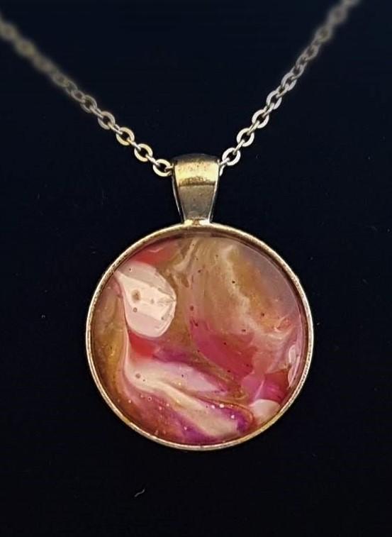 Silver Pendant - Pink, White, Gold