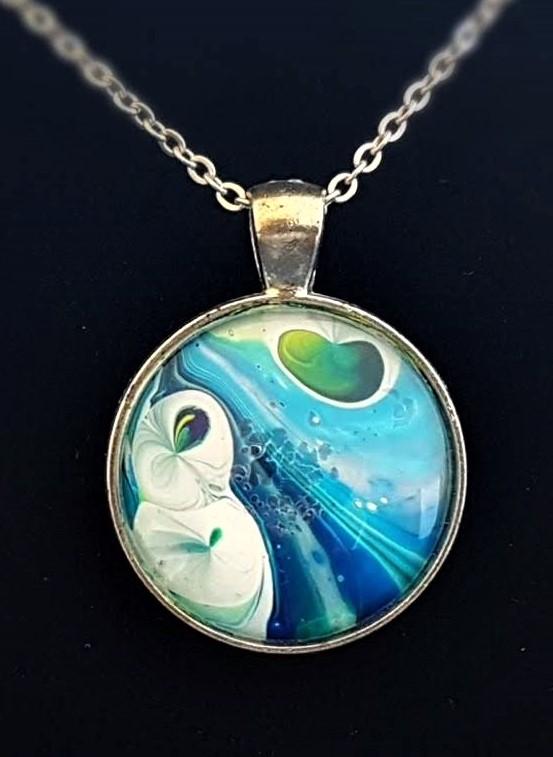 Silver Pendant - Blue, Green, White