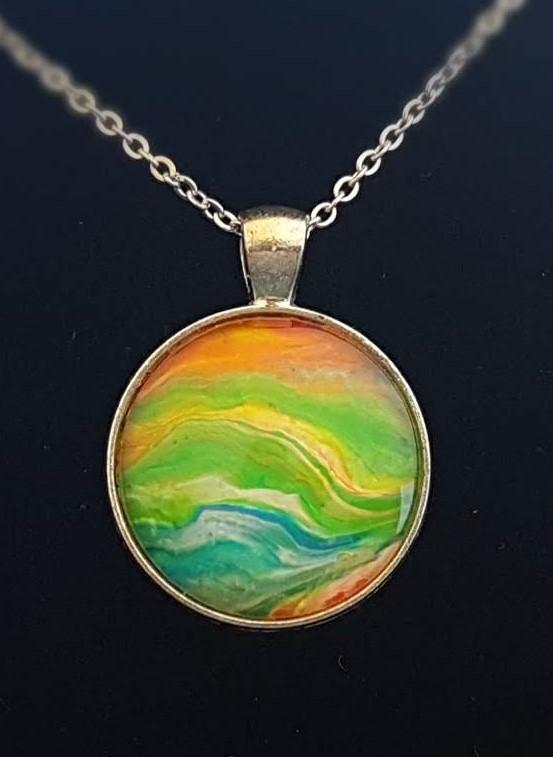 Silver Pendant - Orange, Blue, Green