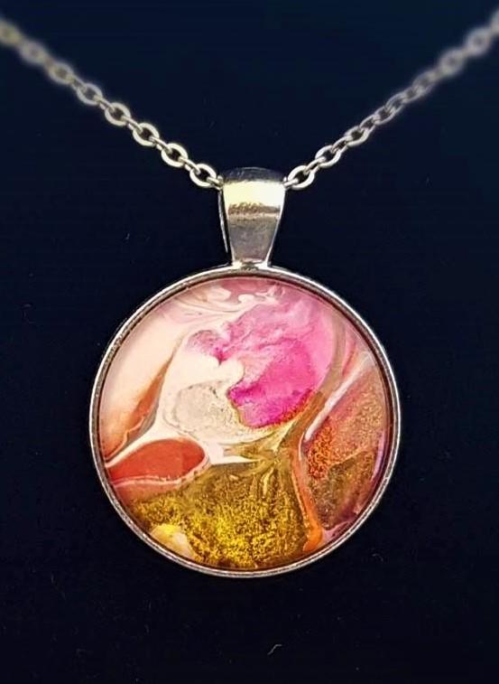 Silver Pendant - Pink, White, Gold