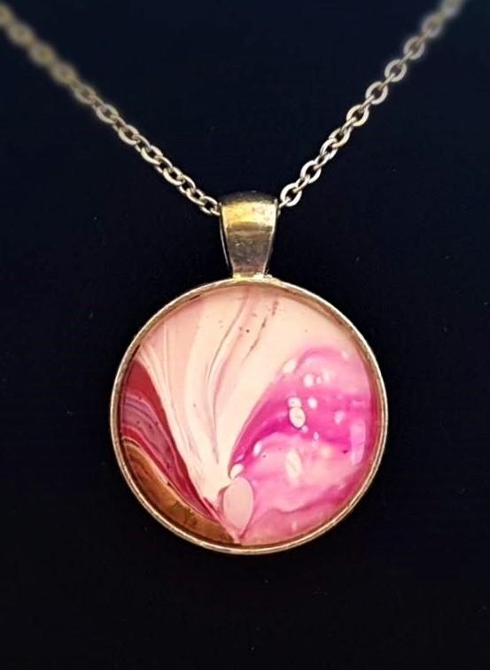 Silver Pendant - Pink, White