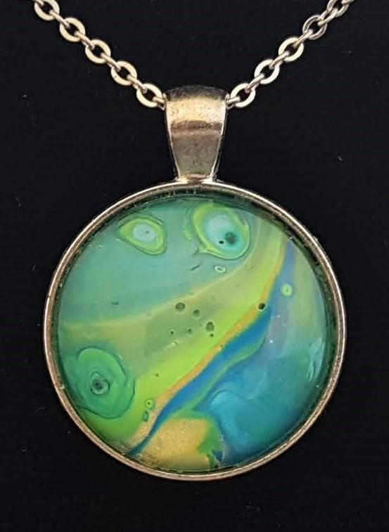 Silver Pendant - Green, Blue, Gold