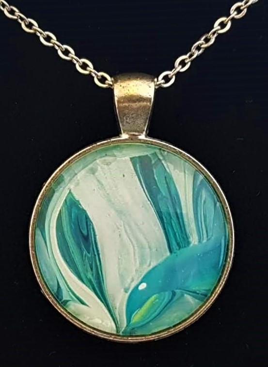 Silver Pendant - Teal, Green, White