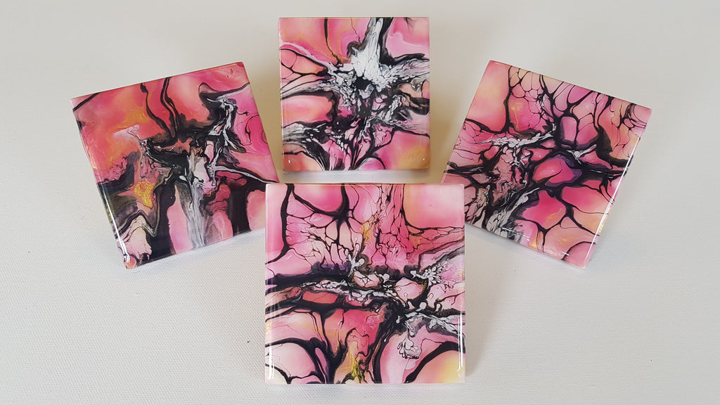 Ceramic tiles with pink and black