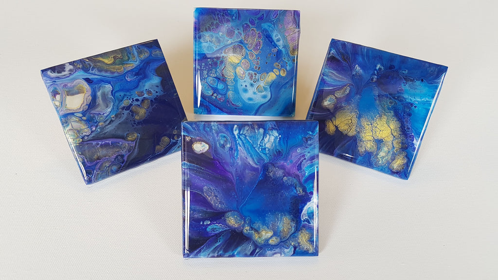 Ceramic Tiles - Flipcup with blues and gold and hints of purple